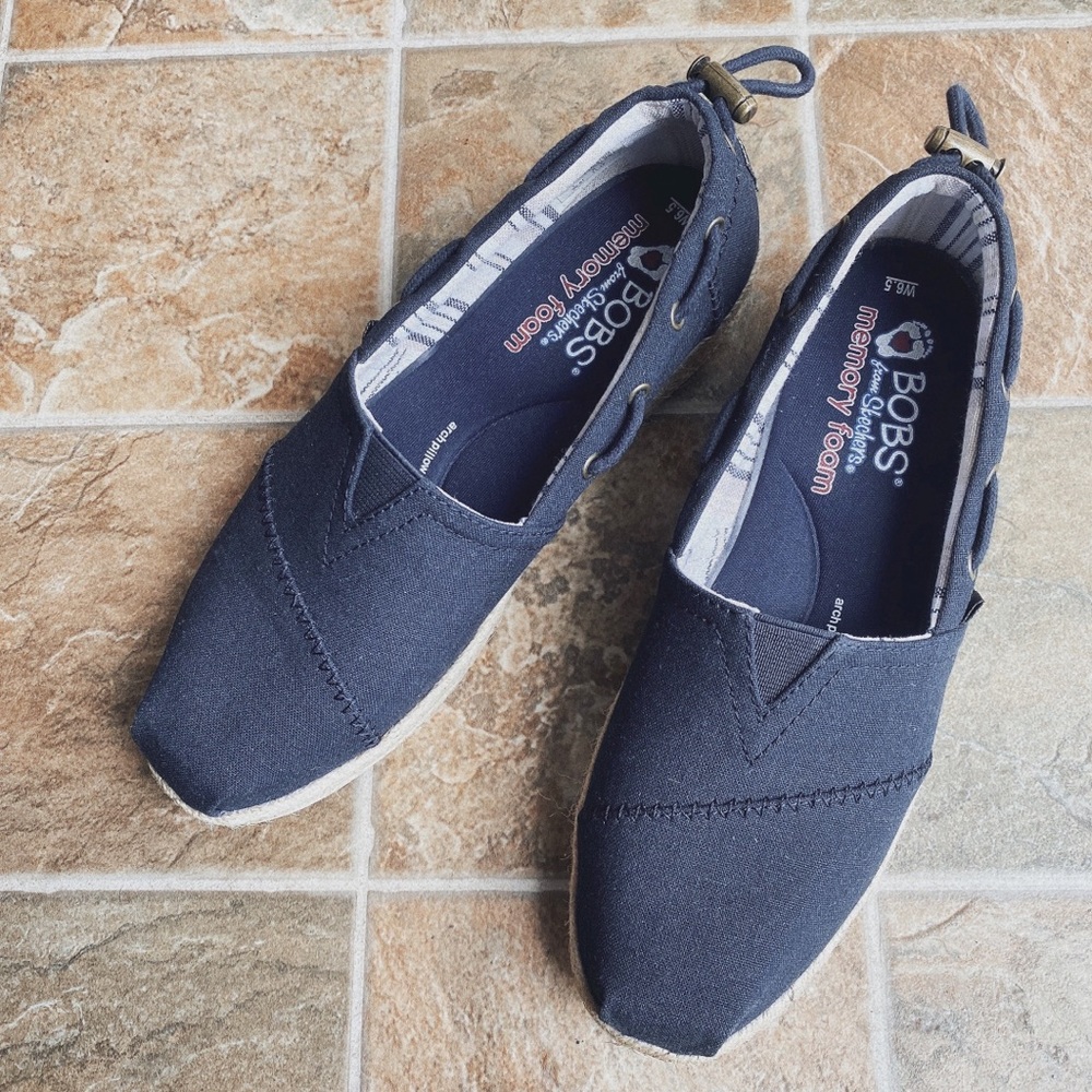 Bobs Skechers Wedge Navy Canvas Espadrilles shoes